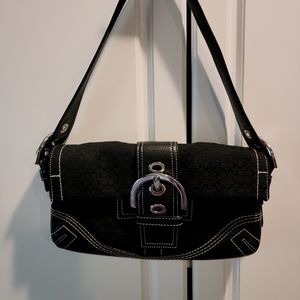 Coach Mini Signature Canvas Hobo Black Leather